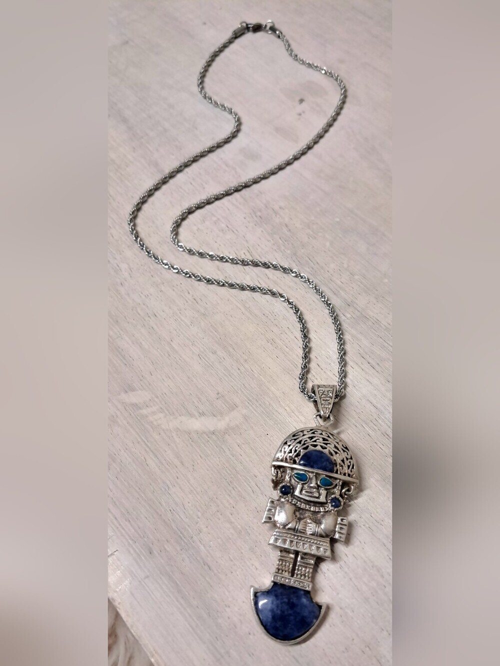 Vintage Peruvian 950 Silver Tumi Pendant & 925 Sterling Chain Necklace